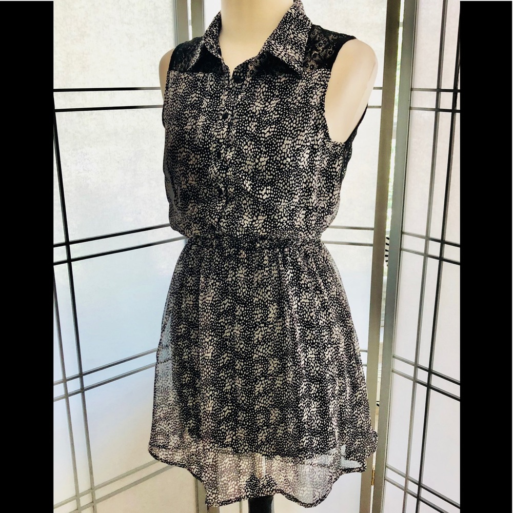 lucca couture sleeveless, sheer, blk & cream dots!
